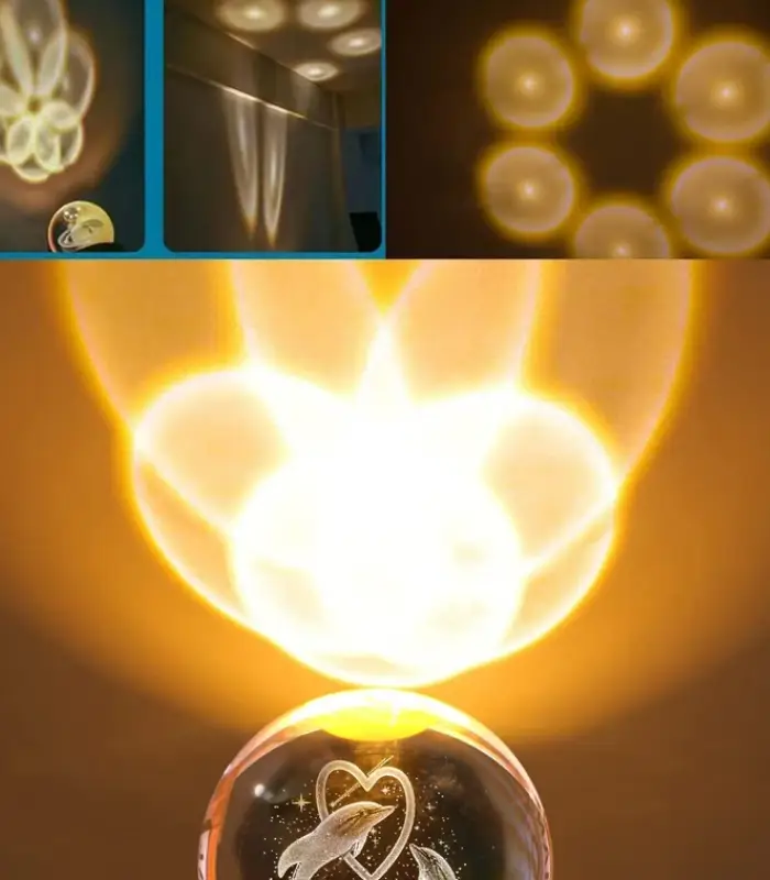 عکس شماره:3 , چراغ خواب رومیزی مدل گوی کریستال طرح دلفین و قلب سایز 6 (فروش عمده / خرده)