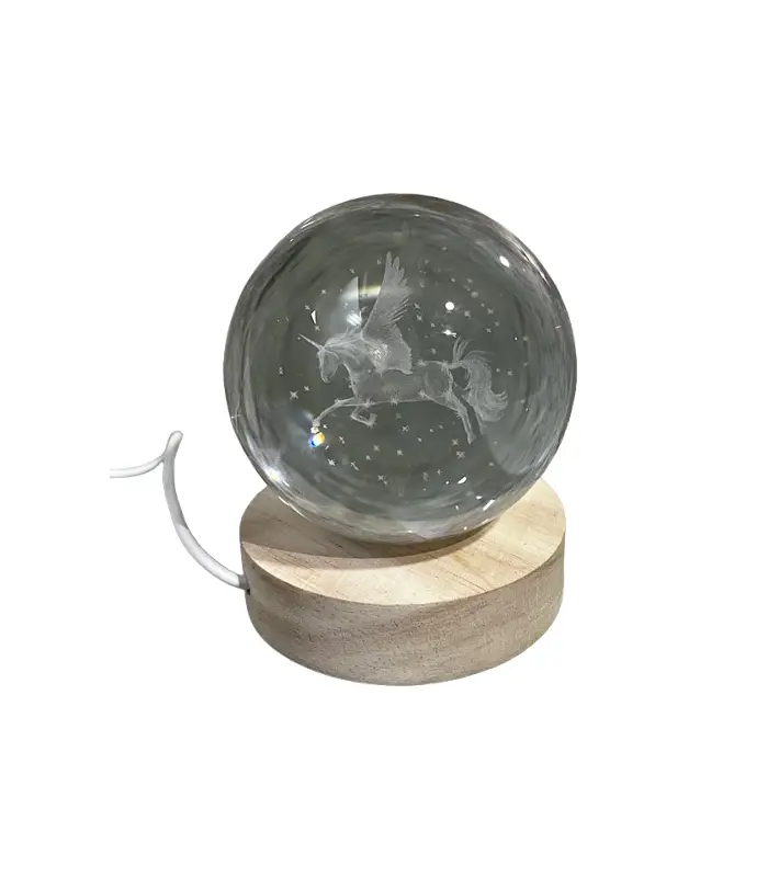 عکس اصلی چراغ خواب رومیزی مدل گوی کریستال طرح تکشاخ سایز 6 (فروش عمده / خرده)