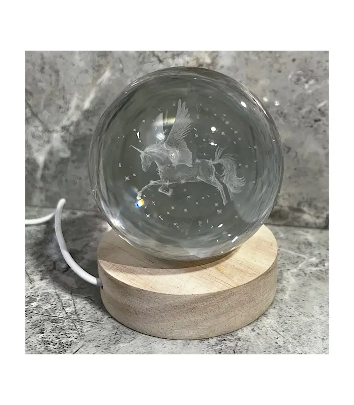 عکس شماره:2 , چراغ خواب رومیزی مدل گوی کریستال طرح تکشاخ سایز 6 (فروش عمده / خرده)