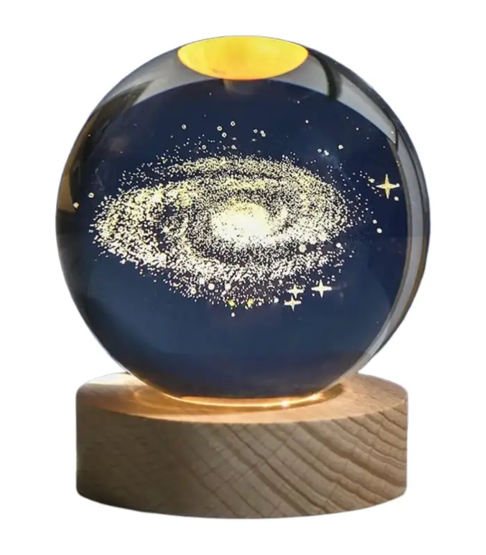 عکس اصلی چراغ خواب رومیزی مدل گوی کریستال طرح کهکشان سایز 6 (فروش عمده / خرده)