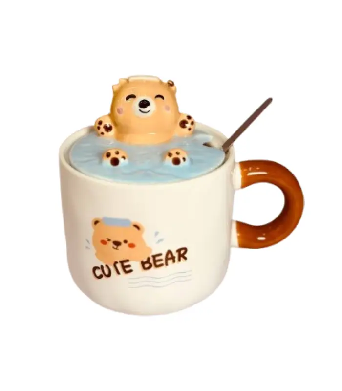 عکس اصلی ماگ سرامیکی درب دار طرح خرس (فروش عمده / خرده)